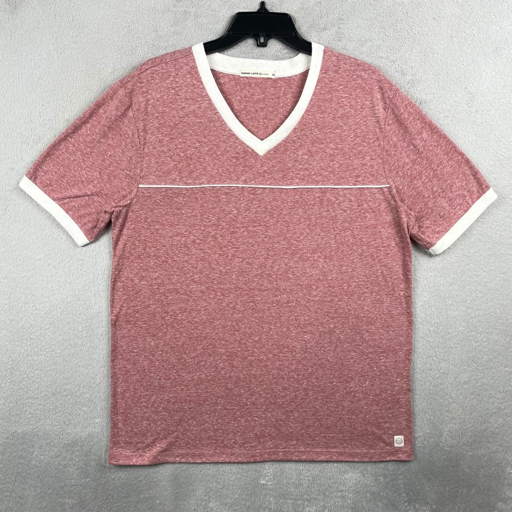 Marine Layer Varsity Shirt Mens Medium Red Organic Respun V Neck Ringer Tee